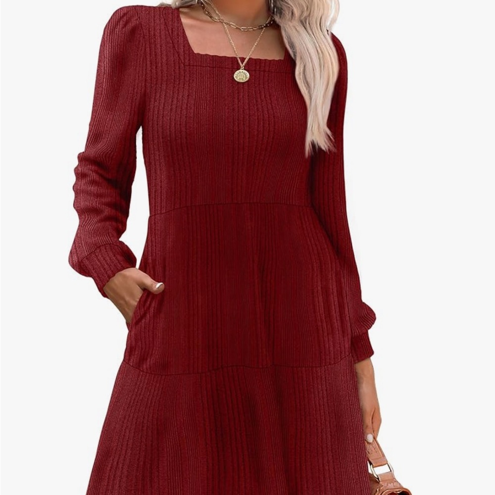 Elegant Red Knit Dress with Long Sleeves